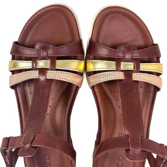 ECCO‎ Flash Women’s Brown Leather T-Bar Sandals Adjustable Comfort Size 9-9.5 - Picture 8 of 11